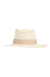 Bruno Magli Open Straw Weave Ribbon Band Fedora Sun Hat In  display picture 3