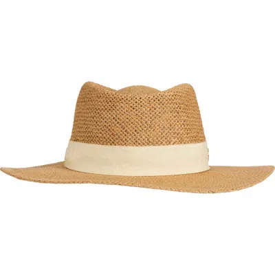 Bruno Magli Open Straw Weave Ribbon Band Fedora Sun Hat In Neutral