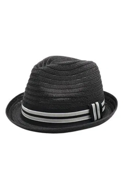 Bruno Magli Packable Trilby Straw Fedora Hat In Black