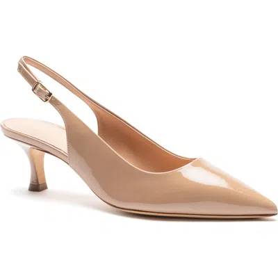 Bruno Magli Palerma Pointed Toe Kitten Heel Slingback Pump In Biscuit Patent