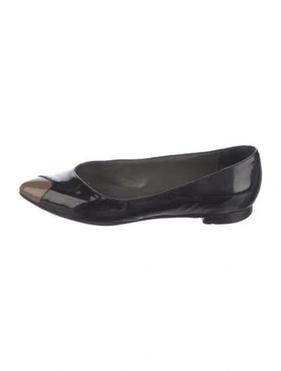 Pre-owned Bruno Magli Patent Leather Animal Print Flats In Black