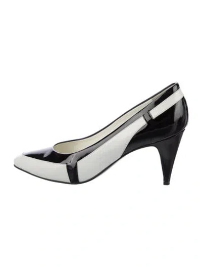 Pre-owned Bruno Magli Patent Leather Colorblock Pattern Pumps In White