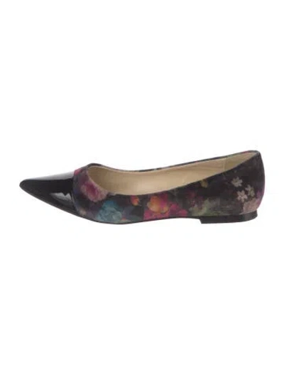 Pre-owned Bruno Magli Patent Leather Floral Print Flats In Black