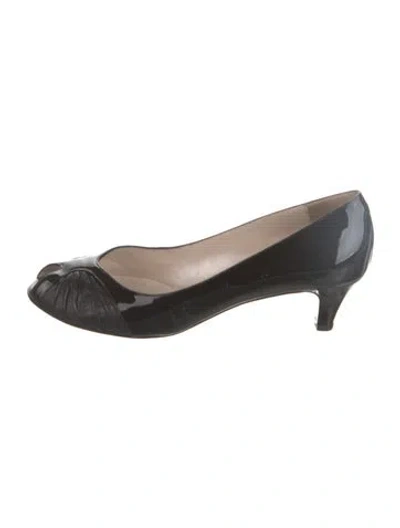 Pre-owned Bruno Magli Patent Leather Pleated Accents Pumps In Black