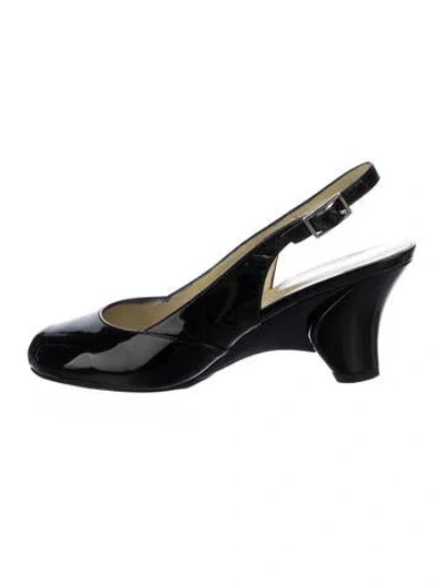 Pre-owned Bruno Magli Patent Leather Slingback Pumps In Black