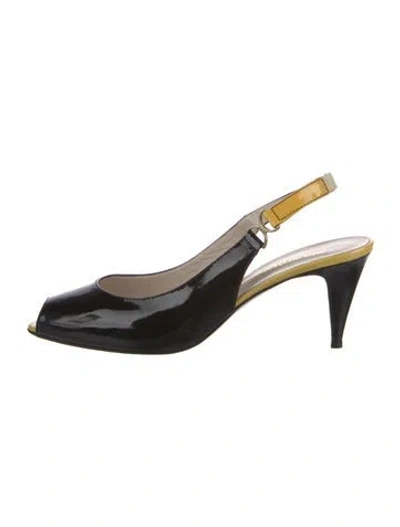 Pre-owned Bruno Magli Patent Leather Slingback Pumps In Gray