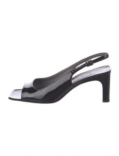 Pre-owned Bruno Magli Patent Leather Slingback Sandals In Black