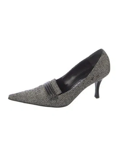 Pre-owned Bruno Magli Patterned Leather Trim Embellishment Pumps In Black