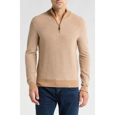 Bruno Magli Men's Classic Fit Striped Merino Wool Quarter Zip Sweater In Tan