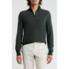 Bruno Magli Piqué Merino Wool Feeder Stripe Quarter Zip Pullover In Green Mint