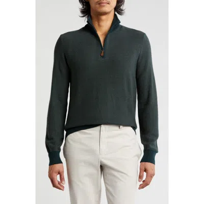 Bruno Magli Piqué Merino Wool Feeder Stripe Quarter Zip Pullover In Green Mint