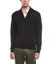 Bruno Magli Plaited 1/4-zip Merino Wool Mock Neck Sweater In Black