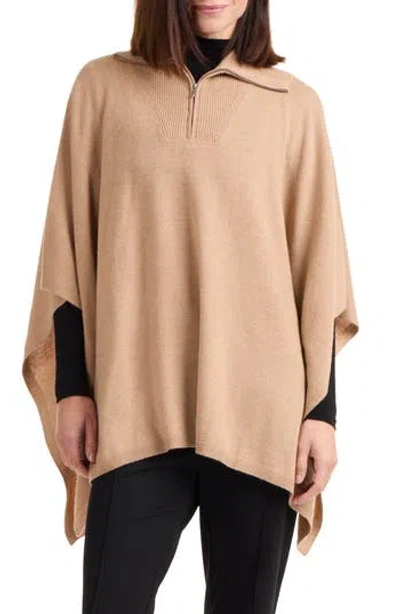 Bruno Magli Quarter Zip Wool & Cashmere Poncho In Camel