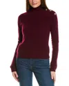 Bruno Magli Rib Button Shoulder Mock Nek Cashmere Sweater In Red
