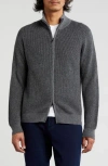 Bruno Magli Rib Cashmere Zip Jacket In Grey Charcoal