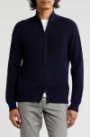 Bruno Magli Rib Cashmere Zip Jacket In Navy Black