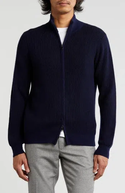 Bruno Magli Rib Cashmere Zip Jacket In Navy Black