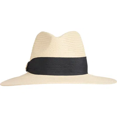 Bruno Magli Ribbon Trim Straw Fedora In Neutral