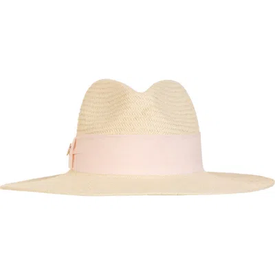 Bruno Magli Ribbon Trim Straw Fedora In Pink