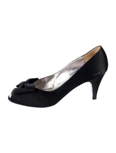 Pre-owned Bruno Magli Satin Bow Accents Pumps In Black