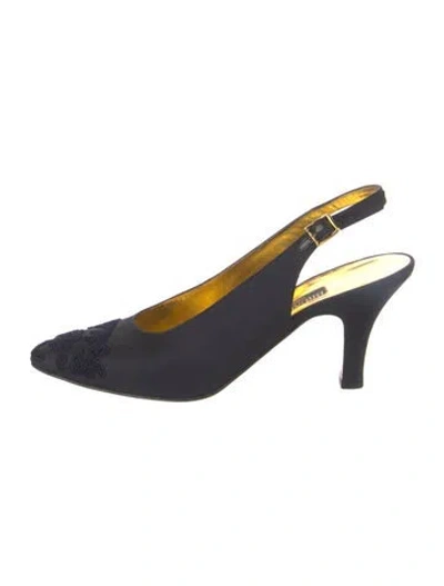 Pre-owned Bruno Magli Satin Embroidered Accent Slingback Pumps In Blue