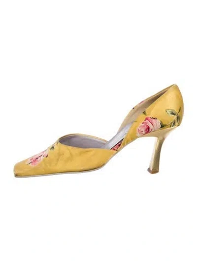 Pre-owned Bruno Magli Satin Floral Print D'orsay Pumps In Yellow