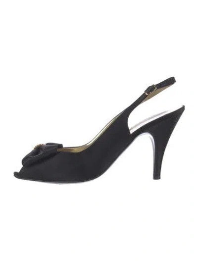Pre-owned Bruno Magli Satin Slingback Pumps In Black/blue