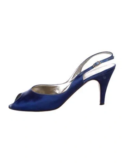 Pre-owned Bruno Magli Satin Slingback Pumps In Blue