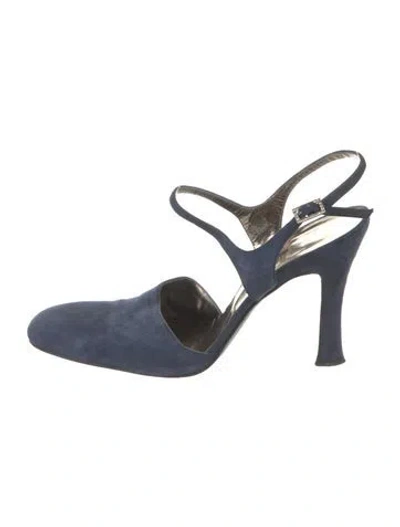 Pre-owned Bruno Magli Satin Slingback Pumps In Blue