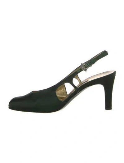 Pre-owned Bruno Magli Satin Slingback Pumps In Green