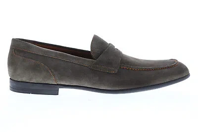 Pre-owned Bruno Magli Silas Bm600231 Mens Gray Suede Slip On Penny Loafers Shoes