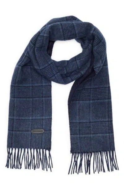Bruno Magli Silk & Cashmere Double Face Plaid Print Scarf In Blue