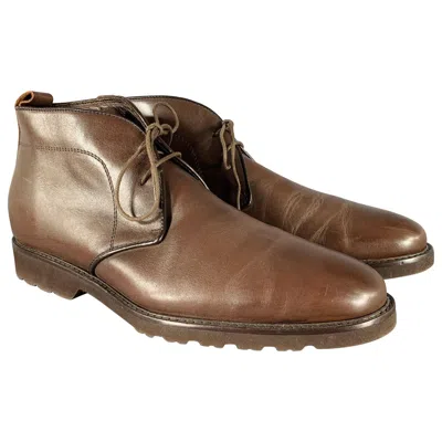 Pre-owned Bruno Magli Size 10 Brown Leather Lace-up Ankle Boots