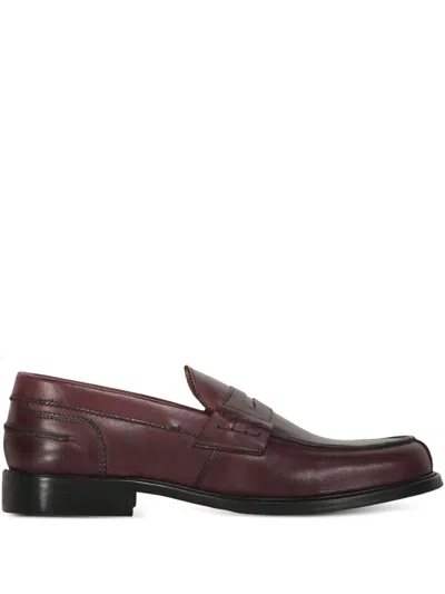 Bruno Magli Stitch-detailing Penny Loafers In Red
