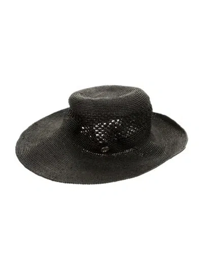 Pre-owned Bruno Magli Straw Bucket Hat In Black