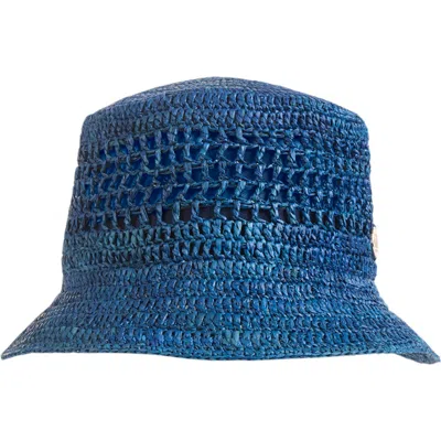 Bruno Magli Crochet Short Brim Bucket Hat In Blue