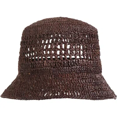 Bruno Magli Crochet Short Brim Bucket Hat In Brown