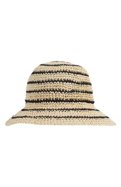 Bruno Magli Stripe Crochet Straw Bucket Hat In Natural/black
