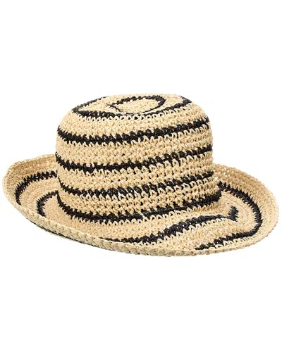 Bruno Magli Striped Crochet Straw Bucket Hat In Neutral