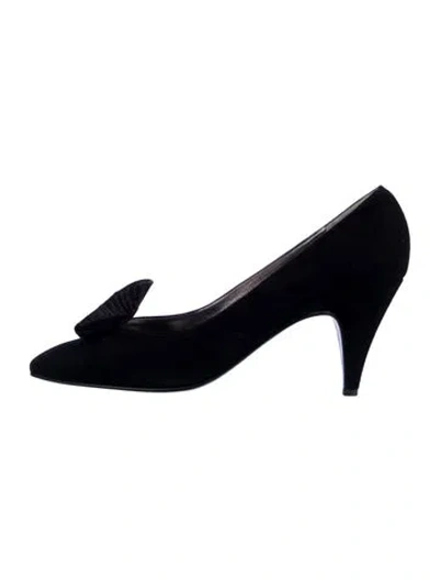Pre-owned Bruno Magli Suede Bow Accents Pumps In Black