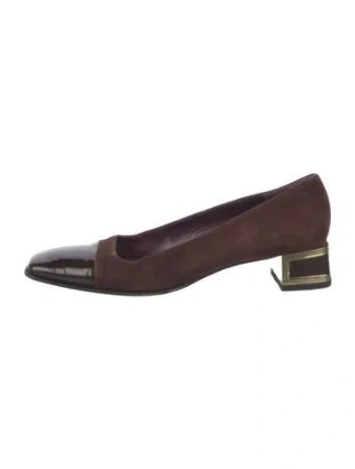 Pre-owned Bruno Magli Suede Colorblock Pattern Pumps In Brown