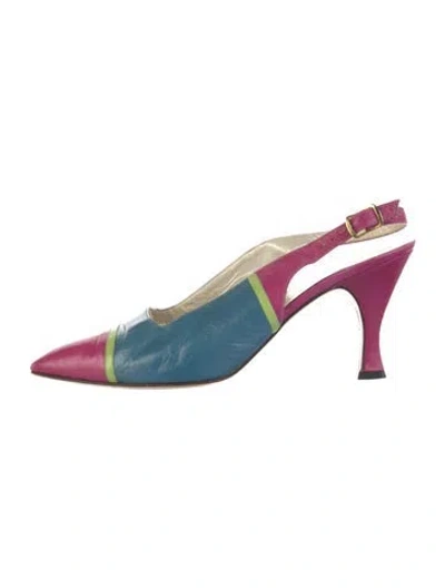 Pre-owned Bruno Magli Suede Colorblock Pattern Slingback Pumps In Blue
