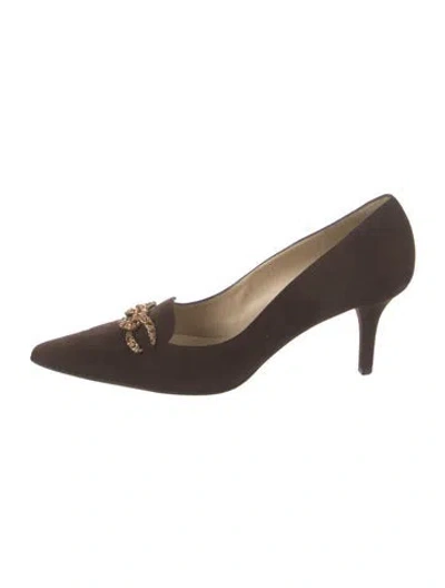 Pre-owned Bruno Magli Suede Crystal Embellishments Pumps In Brown