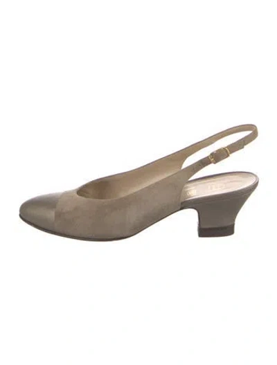 Pre-owned Bruno Magli Suede Cutout Accent Slingback Pumps In Neutral