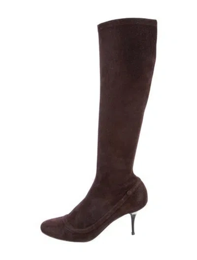 Pre-owned Bruno Magli Suede Glitter Accents Sock Boots In Brown