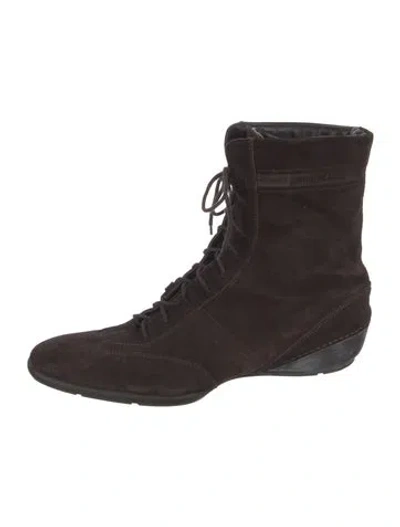Pre-owned Bruno Magli Suede Lace-up Boots In Brown