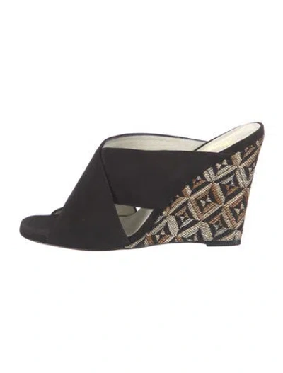 Pre-owned Bruno Magli Suede Patterned Mules In Black