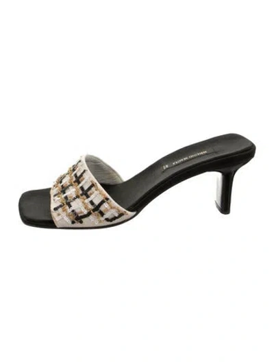 Pre-owned Bruno Magli Suede Plaid Print Slides In Black
