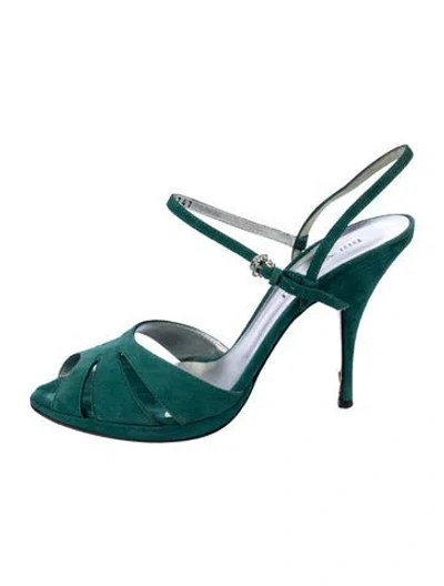 Pre-owned Bruno Magli Suede Slingback Sandals In Green