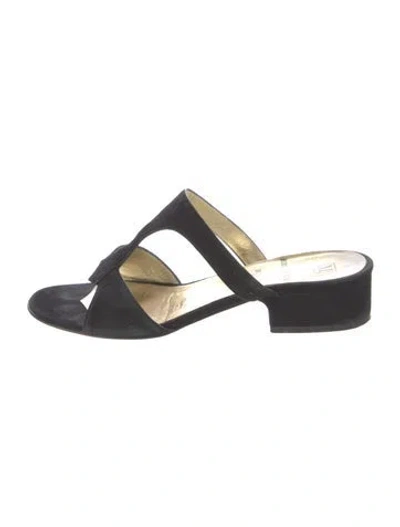 Pre-owned Bruno Magli Suede T-strap Sandals In Black